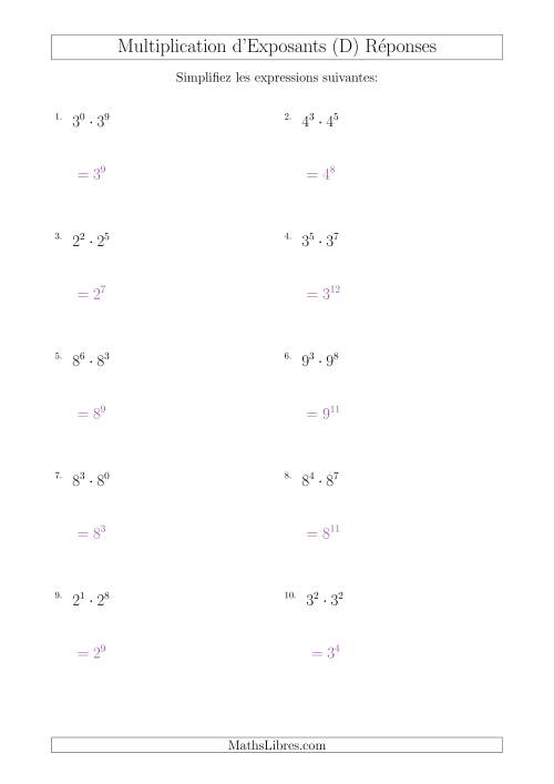 Multiplication d'Exposants Ayant Une Même Base (Positifs) (D) page 2