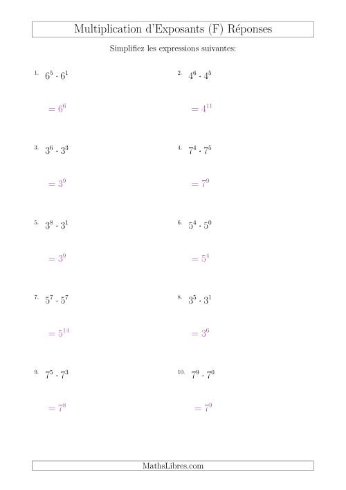 Multiplication d'Exposants Ayant Une Même Base (Positifs) (F) page 2