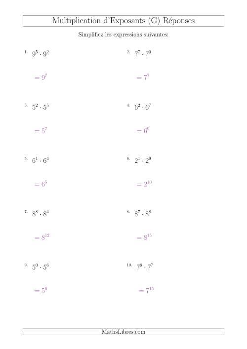 Multiplication d'Exposants Ayant Une Même Base (Positifs) (G) page 2