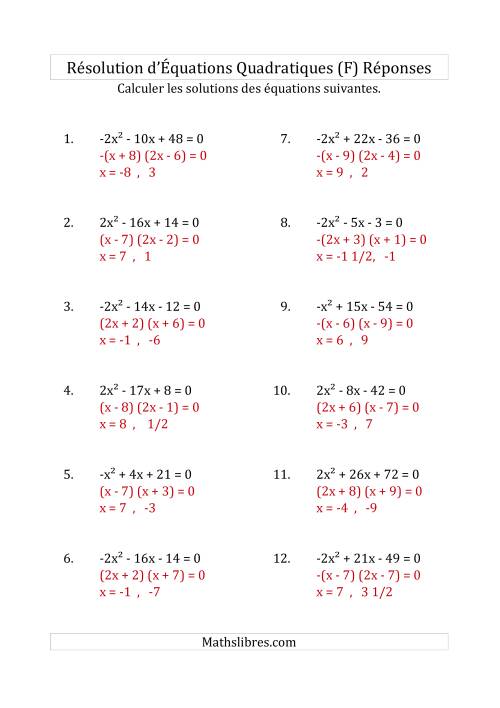 Résolution d’Équations Quadratiques (Coefficients variant de -4 à 4) (F) page 2