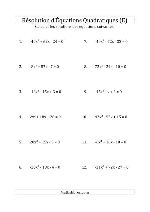 Résolution d’Équations Quadratiques (Coefficients variant de -81 à 81) (E)