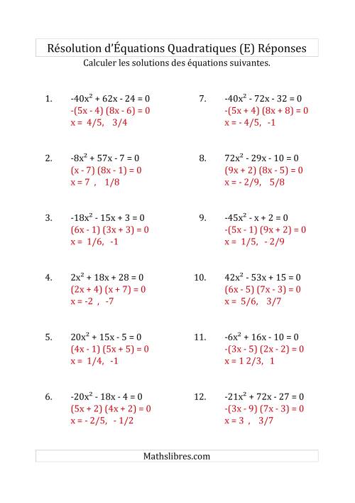 Résolution d’Équations Quadratiques (Coefficients variant de -81 à 81) (E) page 2