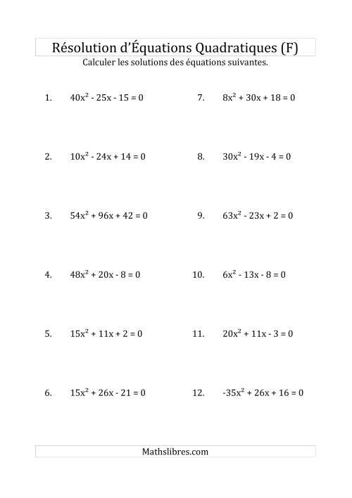 Résolution d’Équations Quadratiques (Coefficients variant de -81 à 81) (F)