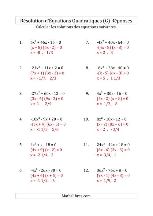 Résolution d’Équations Quadratiques (Coefficients variant de -81 à 81) (G) page 2
