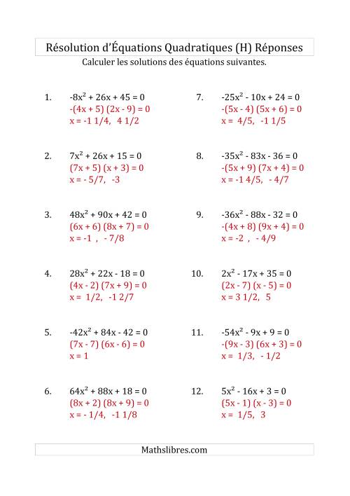 Résolution d’Équations Quadratiques (Coefficients variant de -81 à 81) (H) page 2