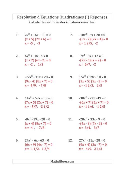 Résolution d’Équations Quadratiques (Coefficients variant de -81 à 81) (J) page 2