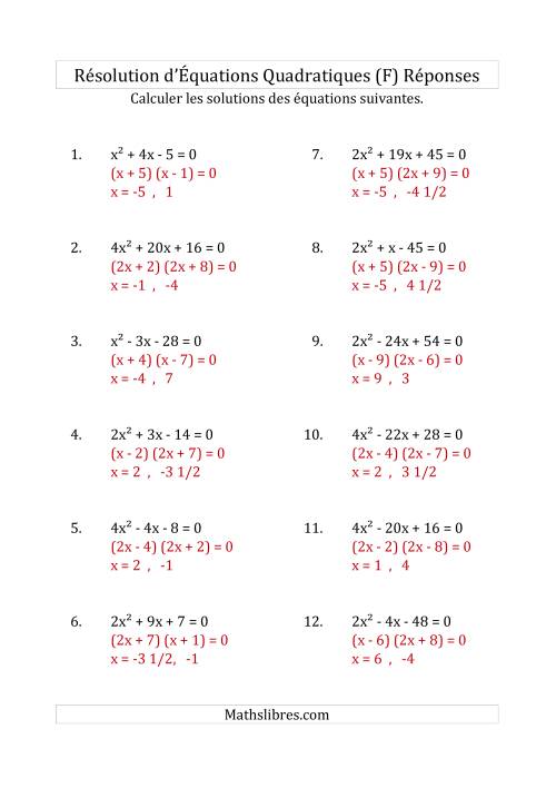 Résolution d’Équations Quadratiques (Coefficients variant jusqu'à 4) (F) page 2