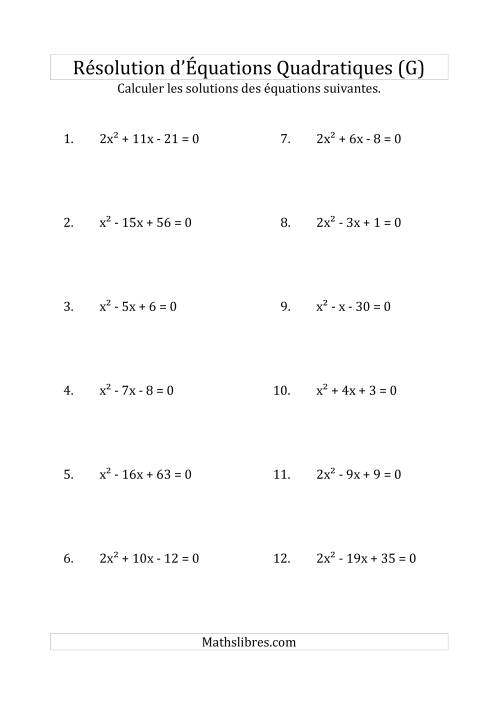 Résolution d’Équations Quadratiques (Coefficients variant jusqu'à 4) (G)