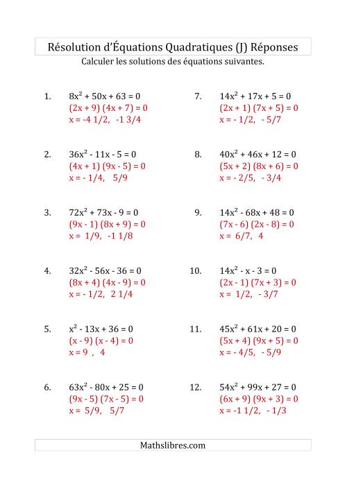 Résolution d’Équations Quadratiques (Coefficients variant jusqu'à 81) (J) page 2
