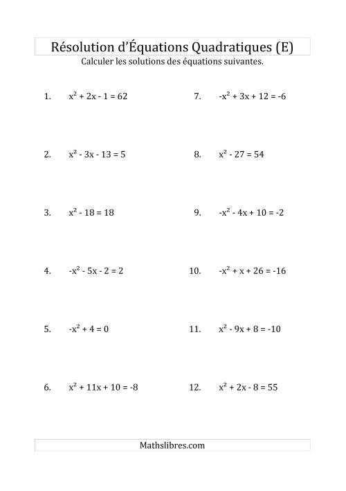 Résolution d’Équations Quadratiques (Coefficients de 1 ou -1) (E)