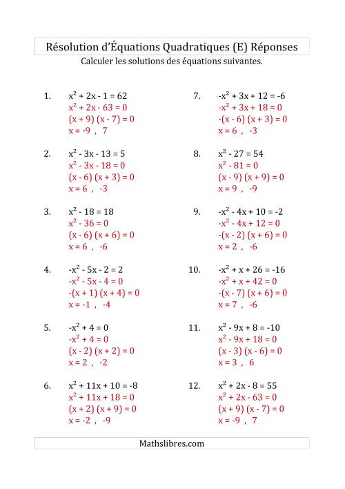 Résolution d’Équations Quadratiques (Coefficients de 1 ou -1) (E) page 2