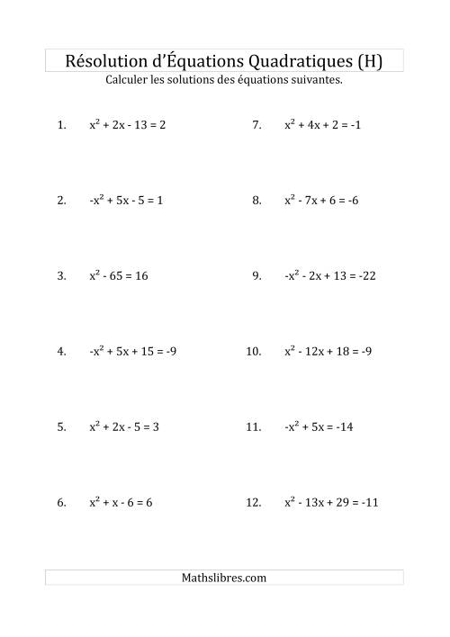 Résolution d’Équations Quadratiques (Coefficients de 1 ou -1) (H)