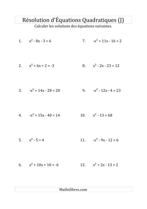Résolution d’Équations Quadratiques (Coefficients de 1 ou -1) (J)