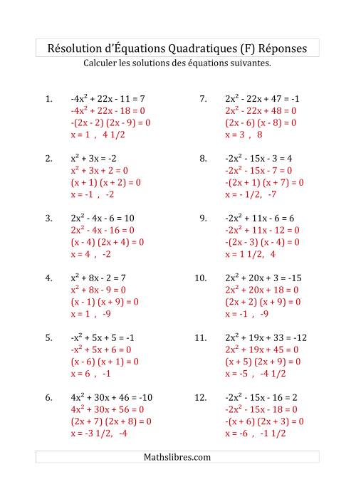 Résolution d’Équations Quadratiques (Coefficients variant de -4 à 4) (F) page 2