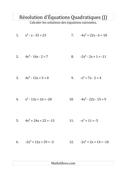 Résolution d’Équations Quadratiques (Coefficients variant de -4 à 4) (J)
