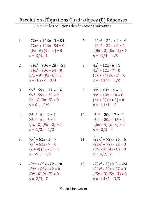 Résolution d’Équations Quadratiques (Coefficients variant de -81 à 81) (B) page 2