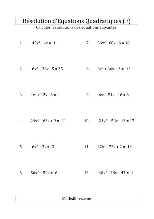 Résolution d’Équations Quadratiques (Coefficients variant de -81 à 81) (F)