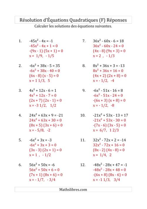 Résolution d’Équations Quadratiques (Coefficients variant de -81 à 81) (F) page 2