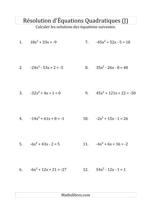 Résolution d’Équations Quadratiques (Coefficients variant de -81 à 81) (J)