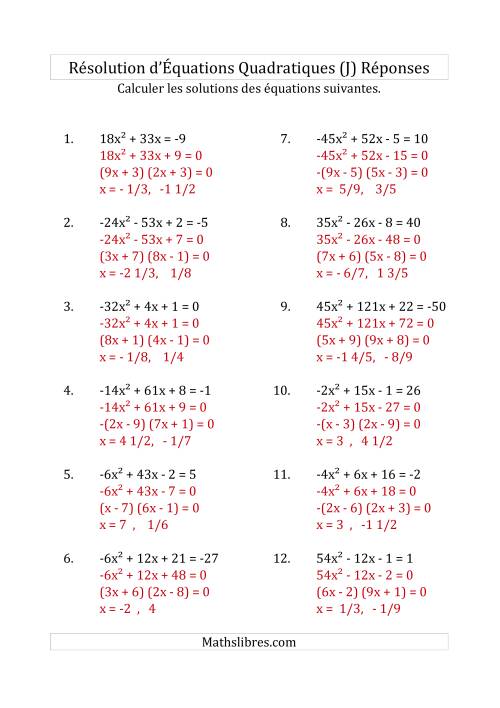 Résolution d’Équations Quadratiques (Coefficients variant de -81 à 81) (J) page 2