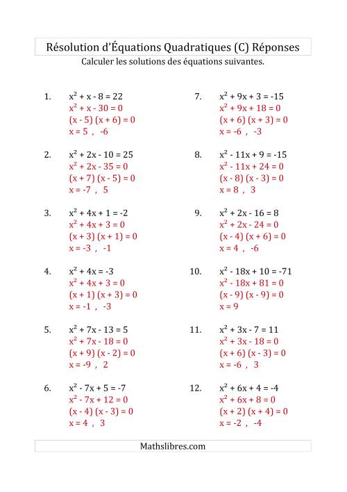 Résolution d’Équations Quadratiques (Coefficients de 1) (C) page 2