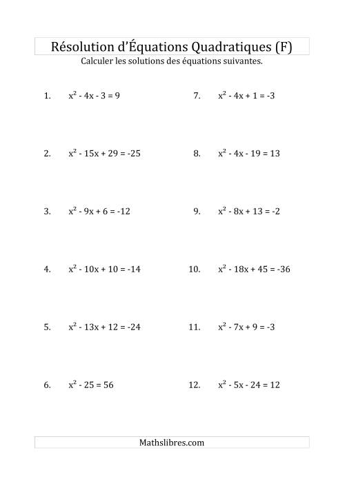 Résolution d’Équations Quadratiques (Coefficients de 1) (F)