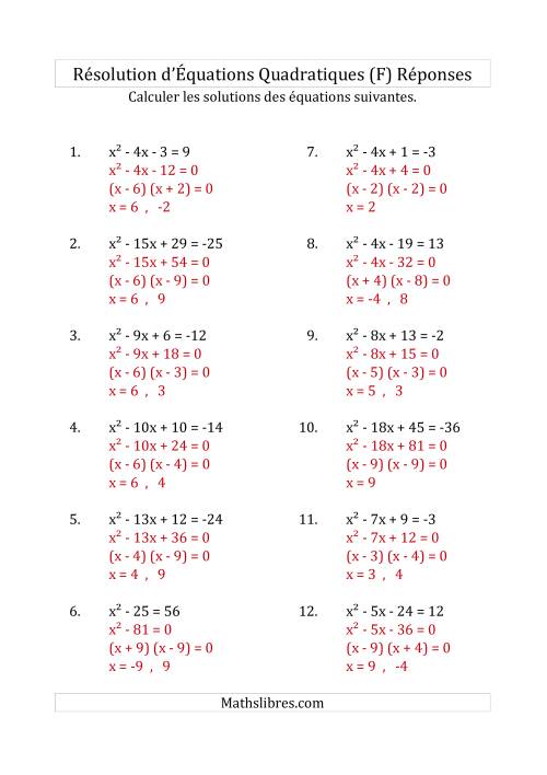 Résolution d’Équations Quadratiques (Coefficients de 1) (F) page 2