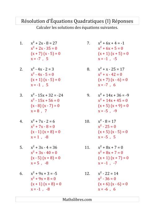 Résolution d’Équations Quadratiques (Coefficients de 1) (I) page 2
