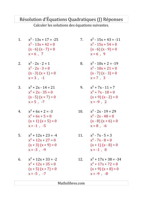 Résolution d’Équations Quadratiques (Coefficients de 1) (J) page 2