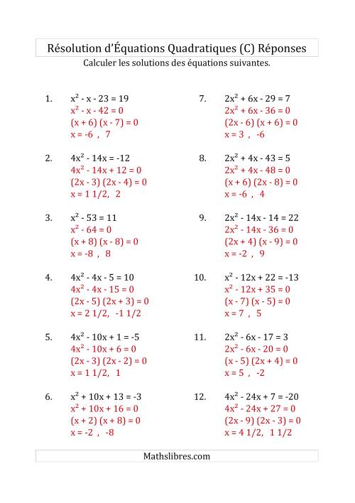 Résolution d’Équations Quadratiques (Coefficients variant jusqu'à 4) (C) page 2