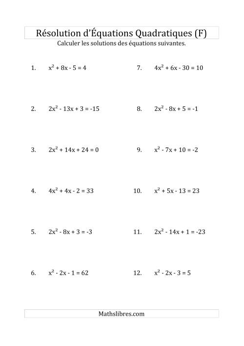 Résolution d’Équations Quadratiques (Coefficients variant jusqu'à 4) (F)