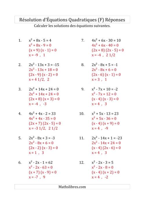 Résolution d’Équations Quadratiques (Coefficients variant jusqu'à 4) (F) page 2