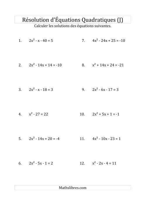 Résolution d’Équations Quadratiques (Coefficients variant jusqu'à 4) (J)