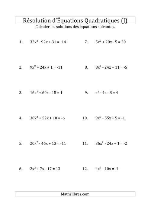 Résolution d’Équations Quadratiques (Coefficients variant jusqu'à 81) (J)