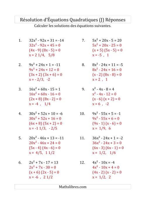 Résolution d’Équations Quadratiques (Coefficients variant jusqu'à 81) (J) page 2