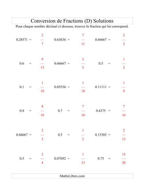 Conversion de Nombres Décimaux en Fractions (D) page 2