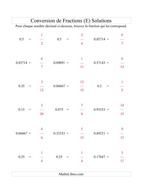 Conversion de Nombres Décimaux en Fractions (E) page 2