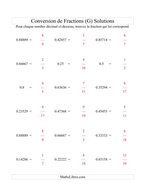 Conversion de Nombres Décimaux en Fractions (G) page 2