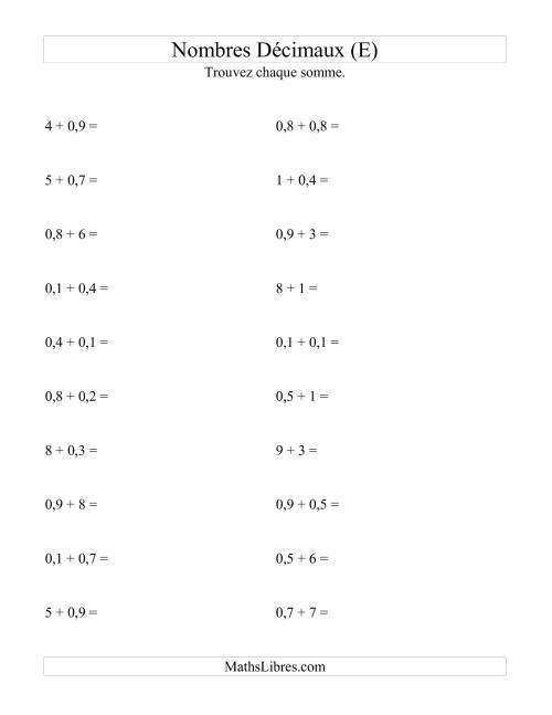 Addition horizontale de nombres décimaux (1 décimale) (E)