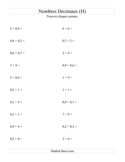 Addition horizontale de nombres décimaux (1 décimale) (H)