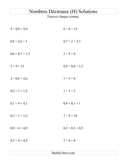 Addition horizontale de nombres décimaux (1 décimale) (H) page 2