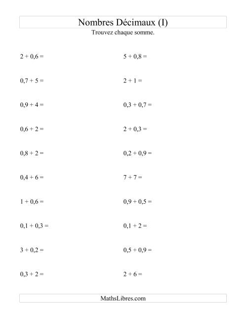 Addition horizontale de nombres décimaux (1 décimale) (I)