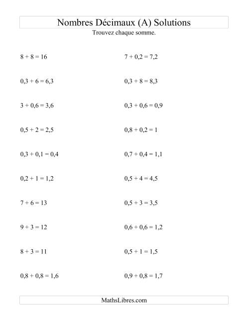 Addition horizontale de nombres décimaux (1 décimale) (Tout) page 2