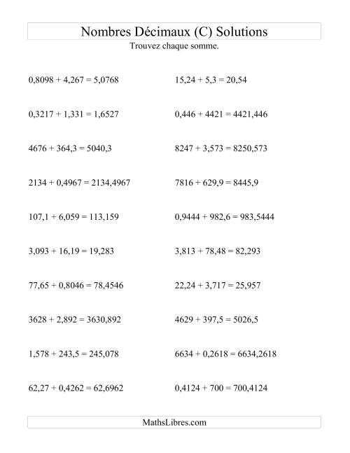 Addition horizontale de nombres décimaux (4 décimales) (C) page 2