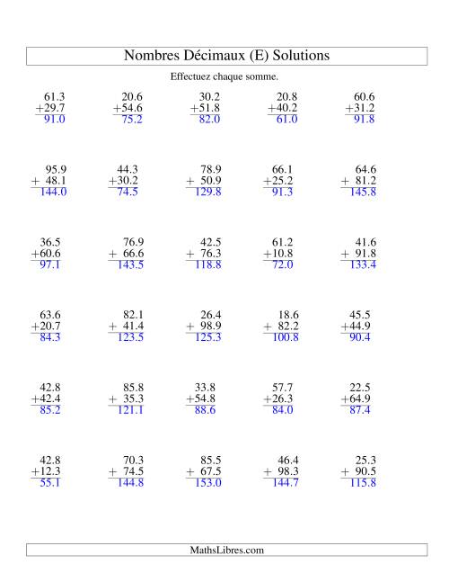 Addition de nombres décimaux (10,1 à 10,9) (E) page 2