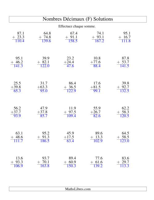 Addition de nombres décimaux (10,1 à 10,9) (F) page 2