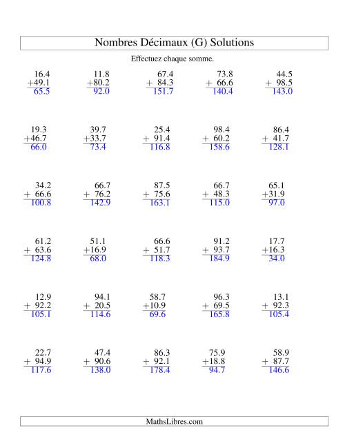 Addition de nombres décimaux (10,1 à 10,9) (G) page 2
