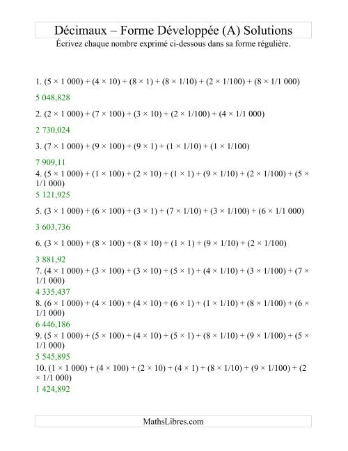Écriture de nombres décimaux de la forme développée à la forme régulière (4 avant la virgule; 3 après) (Tout) page 2