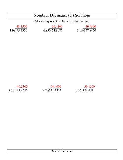 Division de nombres décimaux (10,01 à 10,99) -- Facile (D) page 2