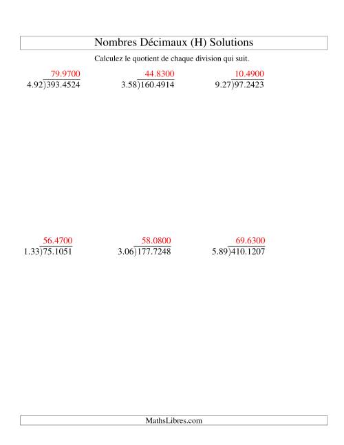 Division de nombres décimaux (10,01 à 10,99) -- Facile (H) page 2